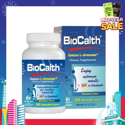 BIOCALTH Calcium Dietry Supplement Chewables Tablets Strawberry Flavor 90s