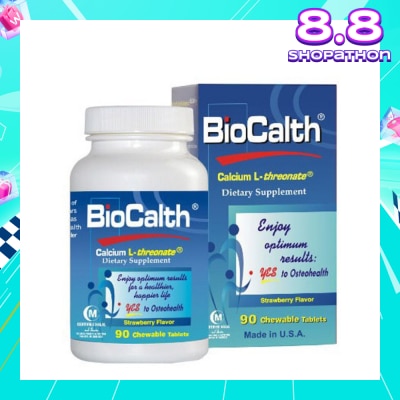 BIOCALTH Calcium Dietry Supplement Chewables Tablets Strawberry Flavor 90s
