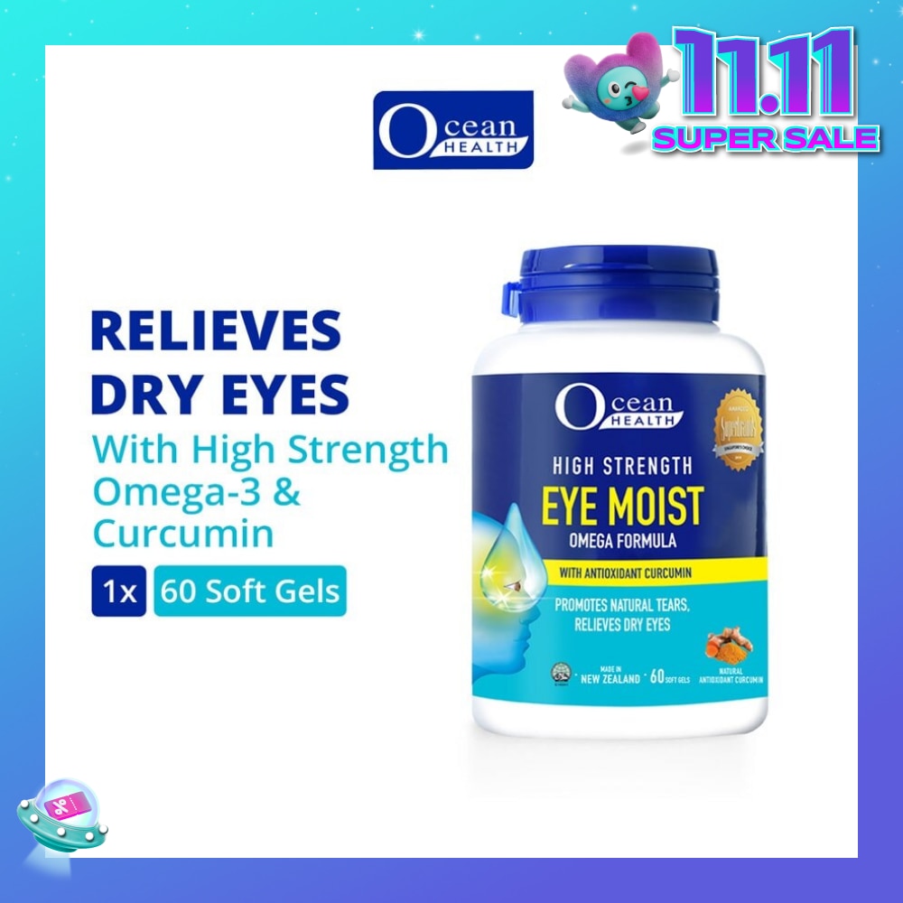 Ocean Health High Strength Eye Moist Omega Formula Softgel (Helps Relieve Dry Eyes + With Omega-3 & Curcumin + Halal) 60s