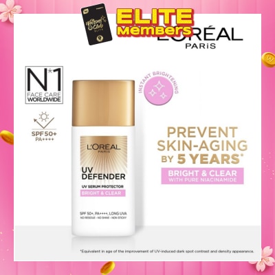 L'OREAL PARIS SKINCARE UV Defender Serum Protector Sunscreen Bright & Clear SPF50+ PA++++ (Suitable for All Skin Types) 50ml