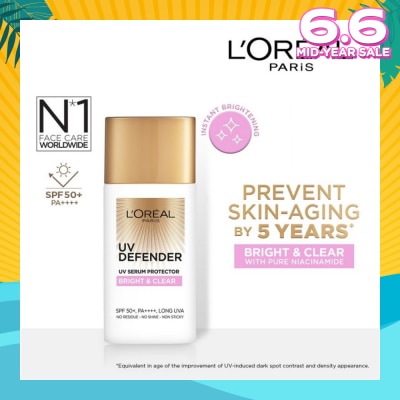 L'OREAL PARIS SKINCARE UV Defender Serum Protector Sunscreen Bright & Clear SPF50+ PA++++ (Suitable for All Skin Types) 50ml