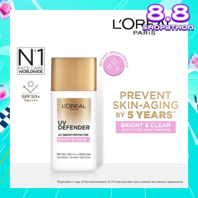 L'OREAL PARIS SKINCARE UV Defender Serum Protector Sunscreen Bright & Clear SPF50+ PA++++ (Suitable for All Skin Types) 50ml