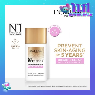 L'OREAL PARIS SKINCARE UV Defender Serum Protector Sunscreen Bright & Clear SPF50+ PA++++ (Suitable for All Skin Types) 50ml