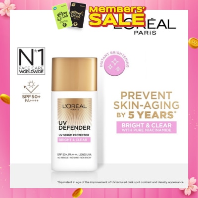 L'OREAL PARIS SKINCARE UV Defender Serum Protector Sunscreen Bright & Clear SPF50+ PA++++ (Suitable for All Skin Types) 50ml