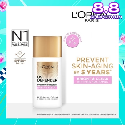 L'OREAL PARIS SKINCARE UV Defender Serum Protector Sunscreen Bright & Clear SPF50+ PA++++ (Suitable for All Skin Types) 50ml
