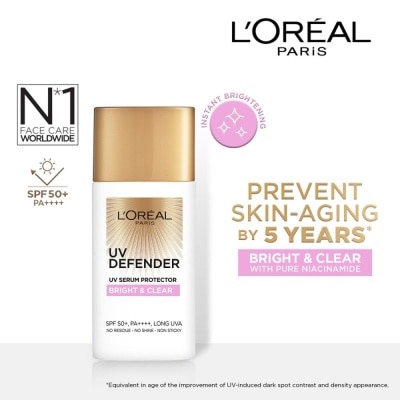 L'OREAL PARIS SKINCARE UV Defender Serum Protector Sunscreen Bright & Clear SPF50+ PA++++ (Suitable for All Skin Types) 50ml