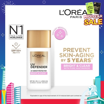L'OREAL PARIS SKINCARE UV Defender Serum Protector Sunscreen Bright & Clear SPF50+ PA++++ (Suitable for All Skin Types) 50ml