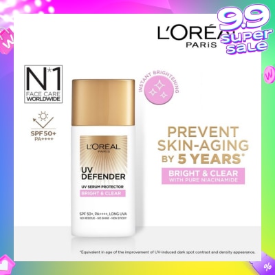 L'OREAL PARIS SKINCARE UV Defender Serum Protector Sunscreen Bright & Clear SPF50+ PA++++ (Suitable for All Skin Types) 50ml