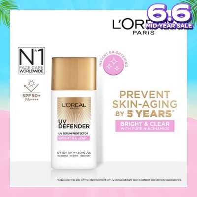 L'OREAL PARIS SKINCARE UV Defender Serum Protector Sunscreen Bright & Clear SPF50+ PA++++ (Suitable for All Skin Types) 50ml