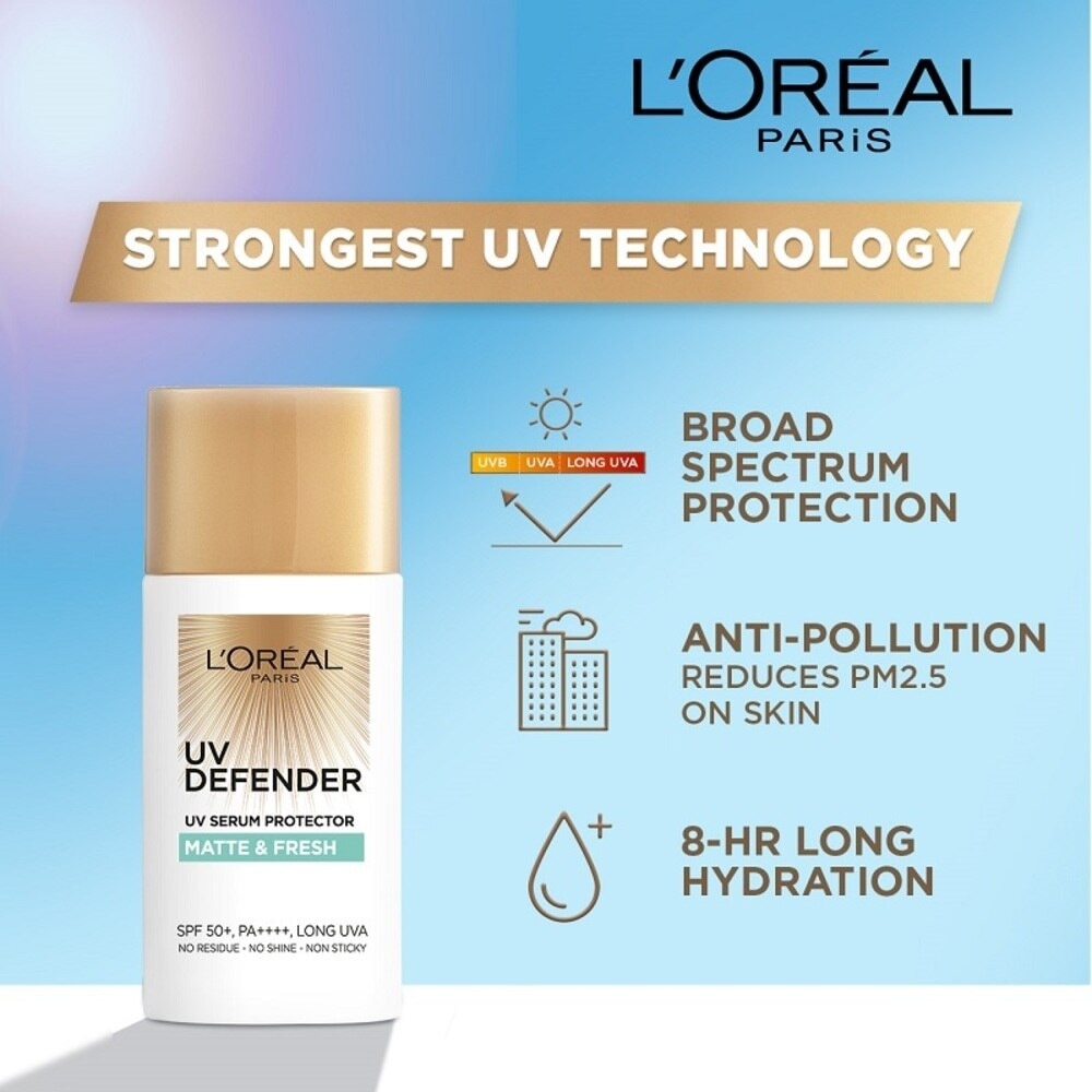 Loreal Paris UV Defender Serum Protector Matte & Fresh SPF50 Sunscreen 50ml (For oily skin type)<BR>