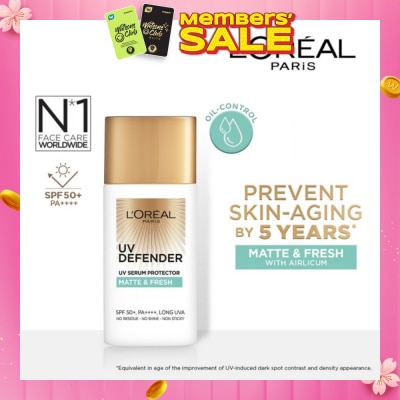 L'OREAL PARIS SKINCARE Loreal Paris UV Defender Serum Protector Matte & Fresh SPF50 Sunscreen 50ml (For oily skin type)