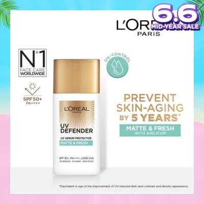 L'OREAL PARIS SKINCARE Loreal Paris UV Defender Serum Protector Matte & Fresh SPF50 Sunscreen 50ml (For oily skin type)