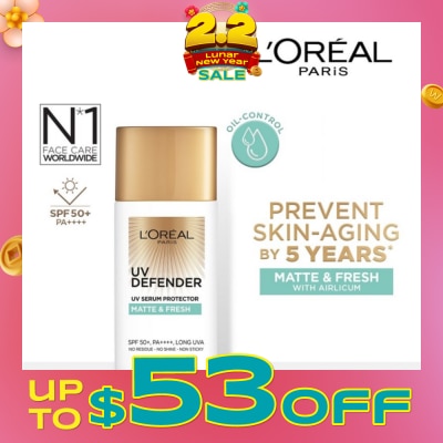 L'OREAL PARIS SKINCARE Loreal Paris UV Defender Serum Protector Matte & Fresh SPF50 Sunscreen 50ml (For oily skin type)