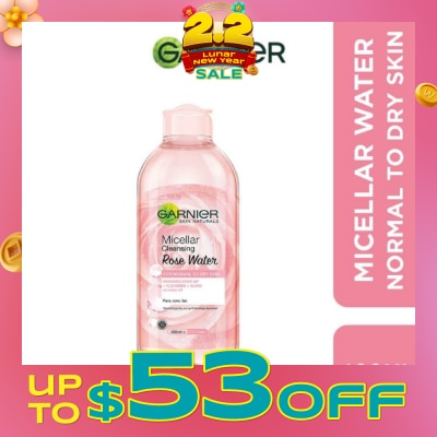 GARNIER Micellar Rose Cleanser & Makeup Remover (For Dry + Dull Skin) 400ml