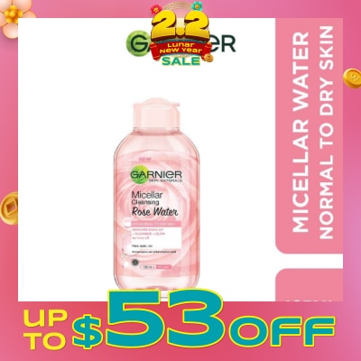 GARNIER Micellar Rose Cleanser & Makeup Remover (For Dry + Dull Skin) 125ml