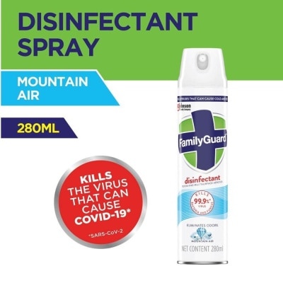 FAMILY GUARD Disinfectant Room & Multisurface Aerosol Spray Mountain Air (Eliminates Odor Kills 99.9% Bacteria & Fungus) 280ml