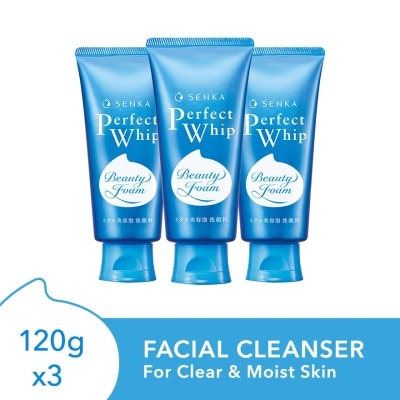 SENKA Perfect Whip Beauty Foam Facial Cleanser (For Clear & Moisturised Bare Skin) Triple Packset 120g x 3s