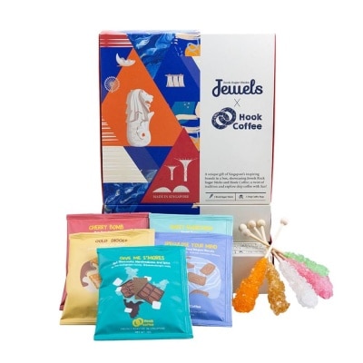 FOOD CULTURE JEWEL ROCK SUGAR Rock Sugar Stick 5s + Hook Coffee Dripe Bags 5s (Cherry Bomb + Gold Digger + Sweet Bundchen + Speculose Your Mind + Give Me Smores) Gift Box 120g