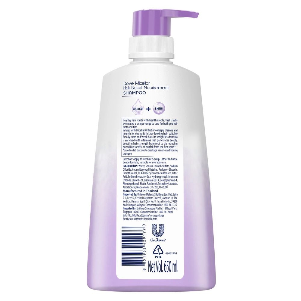 Dove Hair Boost Nourishment Micellar Shampoo 680ml (For Oily Roots, Weak Hair)