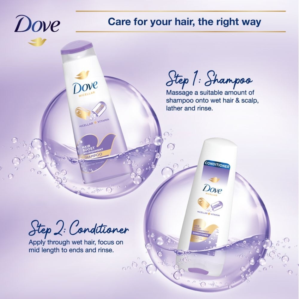 Dove Hair Boost Nourishment Micellar Shampoo 340ml (For Oily Roots, Weak Hair)<BR>