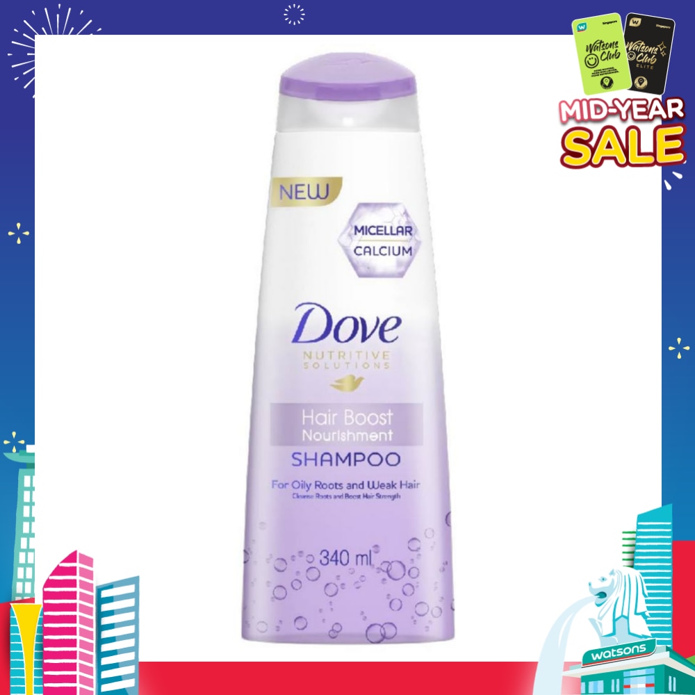 Dove Hair Boost Nourishment Micellar Shampoo 340ml (For Oily Roots, Weak Hair)<BR>