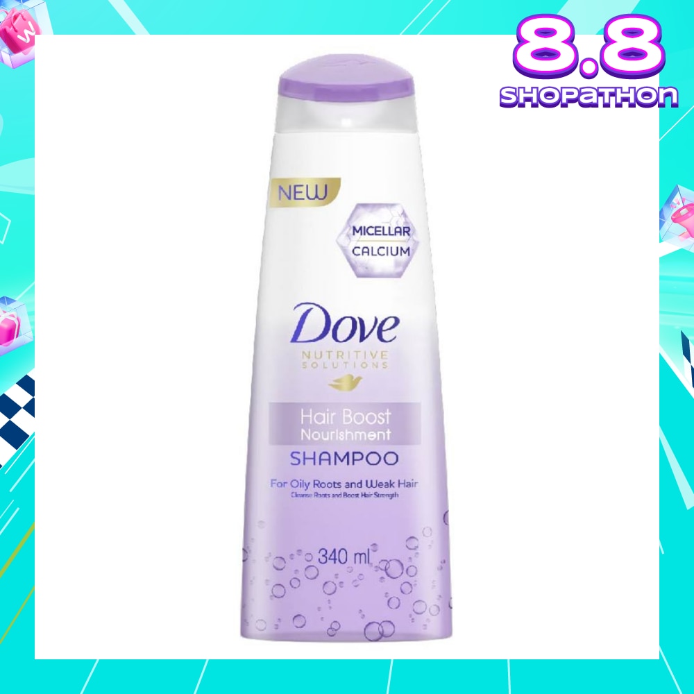 Dove Hair Boost Nourishment Micellar Shampoo 340ml (For Oily Roots, Weak Hair)<BR>