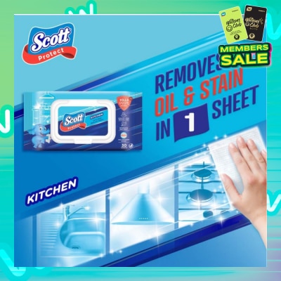 SCOTT Protect Kitchen Oil & Stain Removal Anti-Bacterial Wet Wipes Kills 99.9% Bacteria 30s
