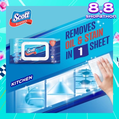 SCOTT Protect Kitchen Oil & Stain Removal Anti-Bacterial Wet Wipes Kills 99.9% Bacteria 30s
