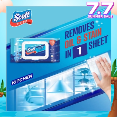 SCOTT Protect Kitchen Oil & Stain Removal Anti-Bacterial Wet Wipes Kills 99.9% Bacteria 30s