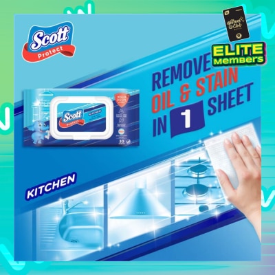 SCOTT Protect Kitchen Oil & Stain Removal Anti-Bacterial Wet Wipes Kills 99.9% Bacteria 30s