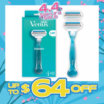 GILLETTE VENUS - Smooth Women's Razor Packset consists Handle 1s + Refill 2s (Designed to Avoid Rust)