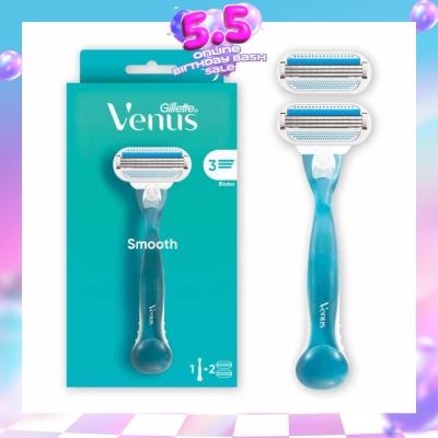 GILLETTE VENUS - Smooth Women's Razor Packset consists Handle 1s + Refill 2s (Designed to Avoid Rust)