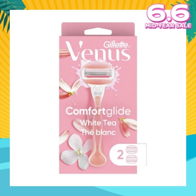 GILLETTE VENUS Comfortglide White Tea Women's Razor The Blanc Packset consists Handle 1s + Refill 2s (Designed to Avoid Rust)