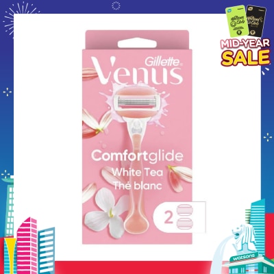 GILLETTE VENUS Comfortglide White Tea Women's Razor The Blanc Packset consists Handle 1s + Refill 2s (Designed to Avoid Rust)