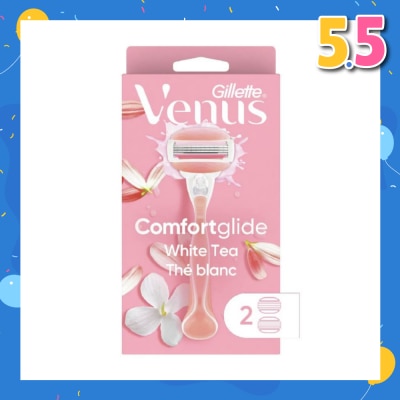 GILLETTE VENUS Comfortglide White Tea Women's Razor The Blanc Packset consists Handle 1s + Refill 2s (Designed to Avoid Rust)