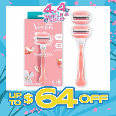 GILLETTE VENUS - Comfortglide White Tea Women's Razor The Blanc Packset consists Handle 1s + Refill 2s (Designed to Avoid Rust)