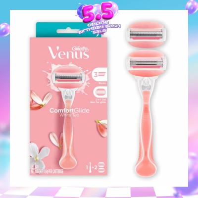 GILLETTE VENUS - Comfortglide White Tea Women's Razor The Blanc Packset consists Handle 1s + Refill 2s (Designed to Avoid Rust)