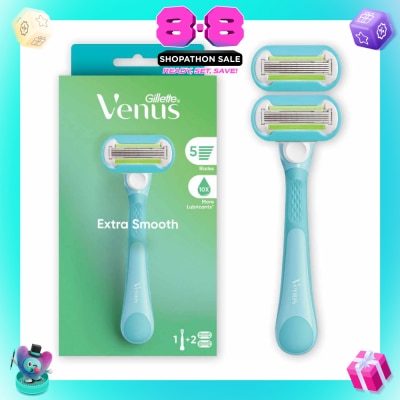 GILLETTE VENUS - Extra Smooth Women's Razor Packset consists Handle 1s + Refill 2s (Designed to Avoid Rust)