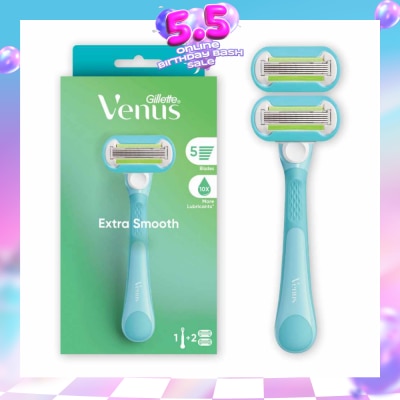 GILLETTE VENUS - Extra Smooth Women's Razor Packset consists Handle 1s + Refill 2s (Designed to Avoid Rust)