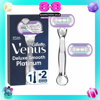 GILLETTE VENUS - Deluxe Smooth Platinum Women's Razor Packset consists Handle 1s + Refill 2s (Designed to Avoid Rust)
