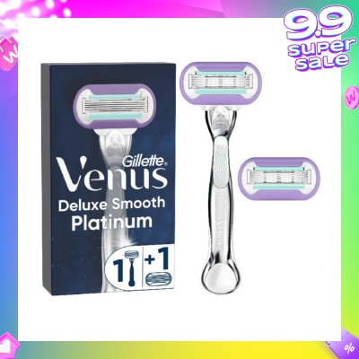 GILLETTE VENUS Deluxe Smooth Platinum Women's Razor Packset consists Handle 1s + Refill 2s (Designed to Avoid Rust)