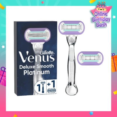 GILLETTE VENUS Deluxe Smooth Platinum Women's Razor Packset consists Handle 1s + Refill 2s (Designed to Avoid Rust)