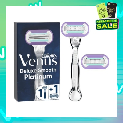 GILLETTE VENUS Deluxe Smooth Platinum Women's Razor Packset consists Handle 1s + Refill 2s (Designed to Avoid Rust)