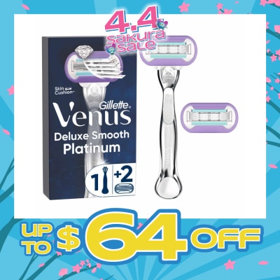 GILLETTE VENUS - Deluxe Smooth Platinum Women's Razor Packset consists Handle 1s + Refill 2s (Designed to Avoid Rust)