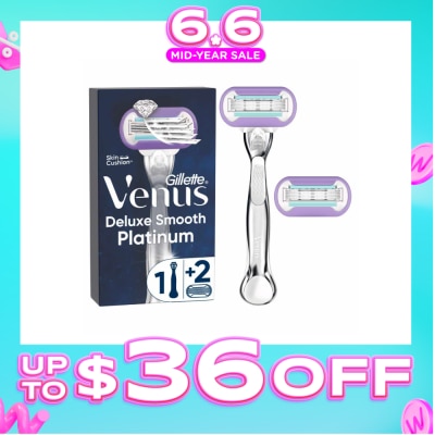 GILLETTE VENUS - Deluxe Smooth Platinum Women's Razor Packset consists Handle 1s + Refill 2s (Designed to Avoid Rust)