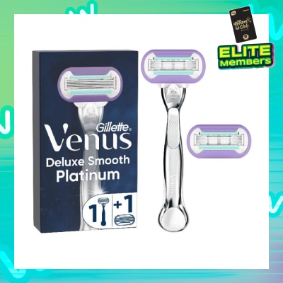 GILLETTE VENUS Deluxe Smooth Platinum Women's Razor Packset consists Handle 1s + Refill 2s (Designed to Avoid Rust)
