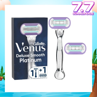 GILLETTE VENUS Deluxe Smooth Platinum Women's Razor Packset consists Handle 1s + Refill 2s (Designed to Avoid Rust)