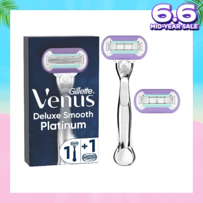 GILLETTE VENUS Deluxe Smooth Platinum Women's Razor Packset consists Handle 1s + Refill 2s (Designed to Avoid Rust)