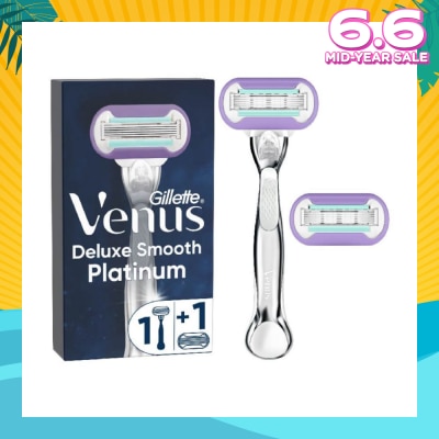 GILLETTE VENUS Deluxe Smooth Platinum Women's Razor Packset consists Handle 1s + Refill 2s (Designed to Avoid Rust)