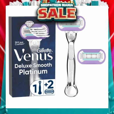 GILLETTE VENUS - Deluxe Smooth Platinum Women's Razor Packset consists Handle 1s + Refill 2s (Designed to Avoid Rust)